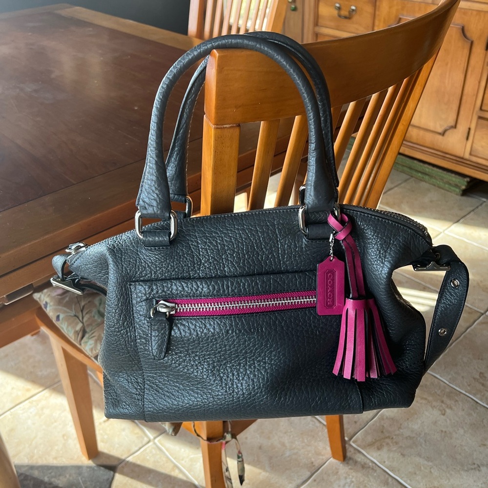 Coach Gray Satchel with Magenta Details